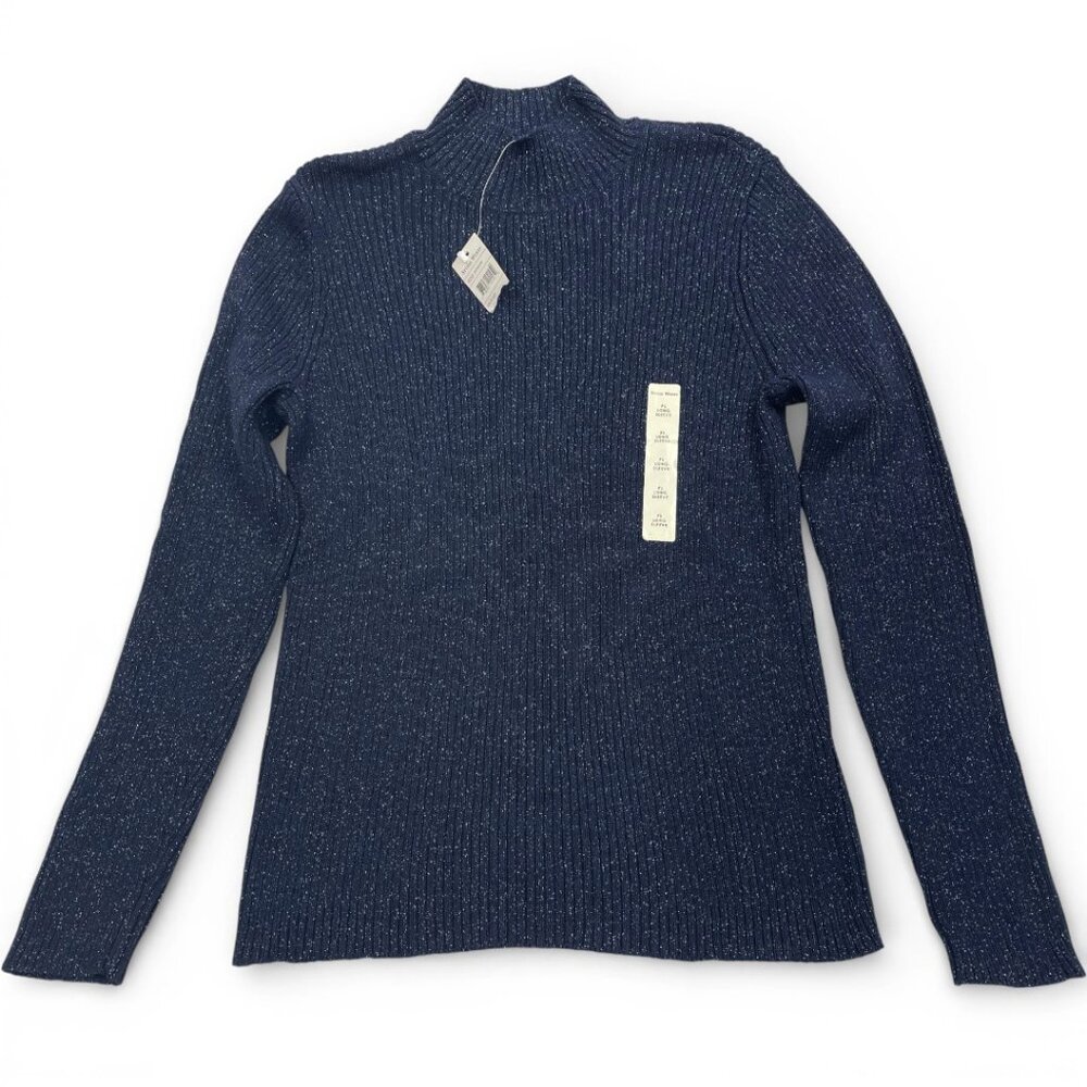 Studio Works Blue Glitter NEW TAGS Ribbed Sweater Women's PL Petite Large